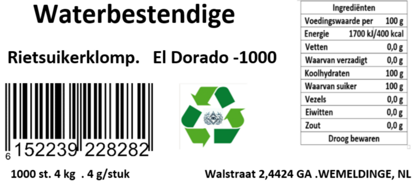 Rietsuikerklompjes El Dorado -1000. Een ware schat voor een lange expeditie.