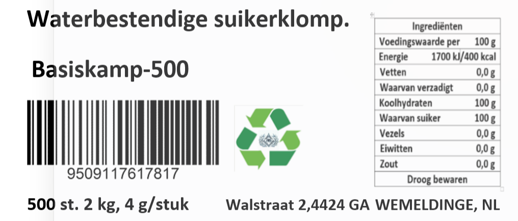 Suikerklompjes Basiskamp-500 .  Basis voor de groep, betrouwbare levering  
